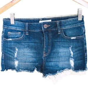 URBAN HERITAGE Denim Shorts With Lace/Crochet Trim & Pockets Jean Blue Size 7